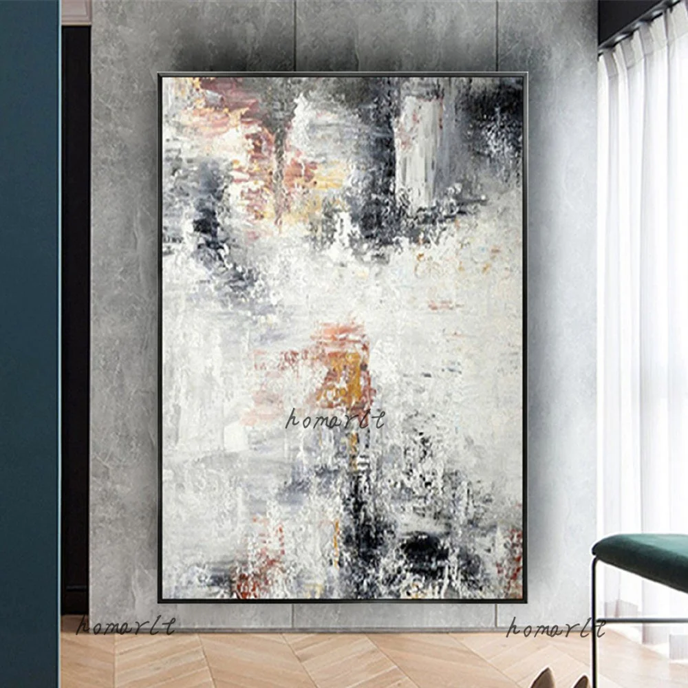 

High Quality Hand-Painted Texture White Black Abstract Oil Paintings On Canvas Handmade Wall Art Painting Decor Home Bedroom