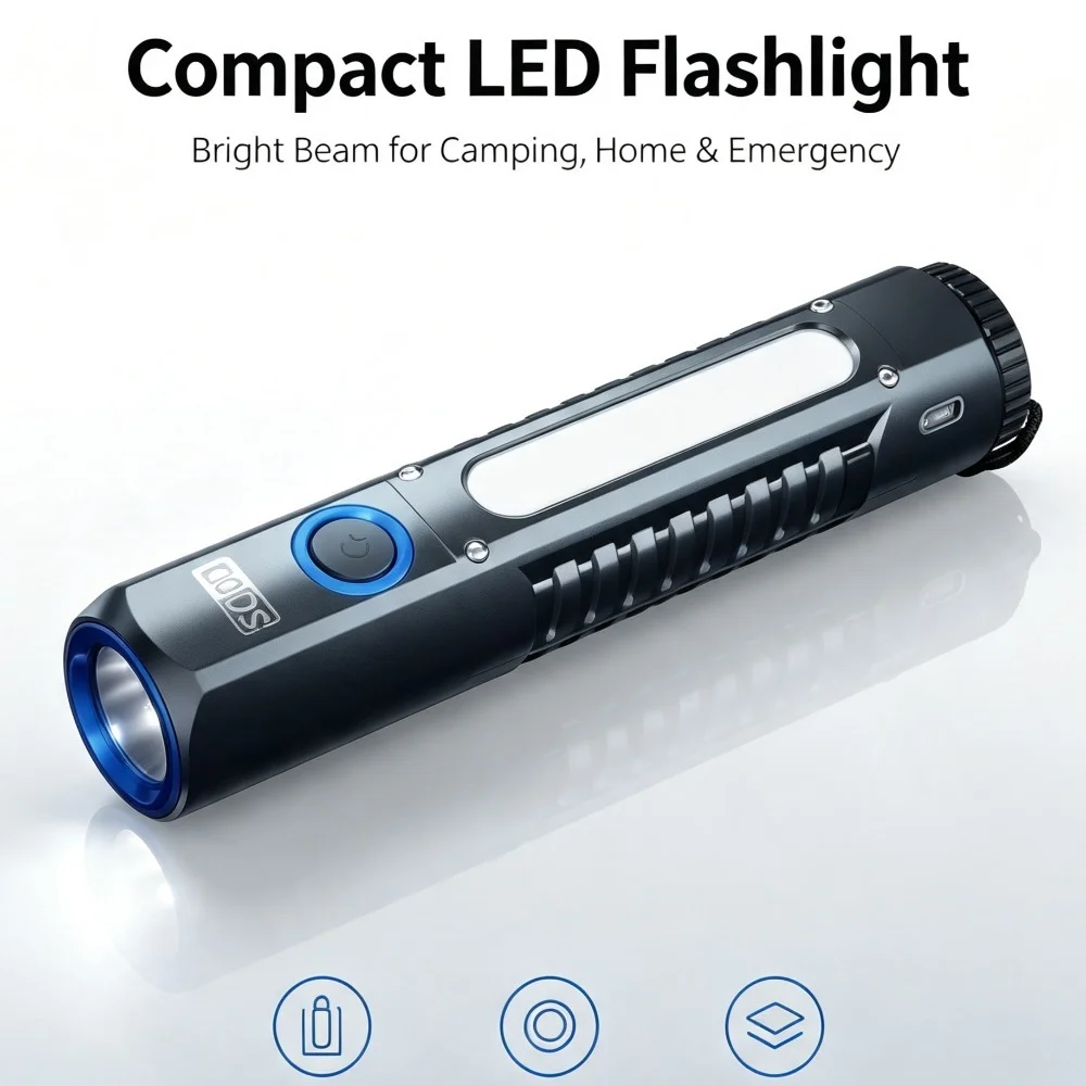 High Power LED Flashlight with COB Side Light Magnetic Tail Rechargeable Waterproof Work Torch for Camping Hiking Outdoor