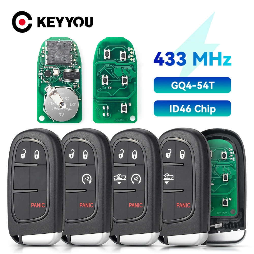 

KEYYOU GQ4-54T ID46 Chip 433Mhz Remote Car Key For Dodge Ram 1500 2500 3500 2014 2015 2016 2017 2018 Keyless Fob 3/4/5 Buttons
