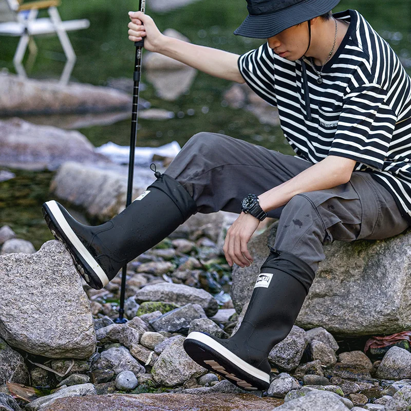 

Dynamic Waterproof Summer Rain Boots Long Tube Black Outdoor Wear Resistant EVA Material Casual Style PVC Bottom for Women