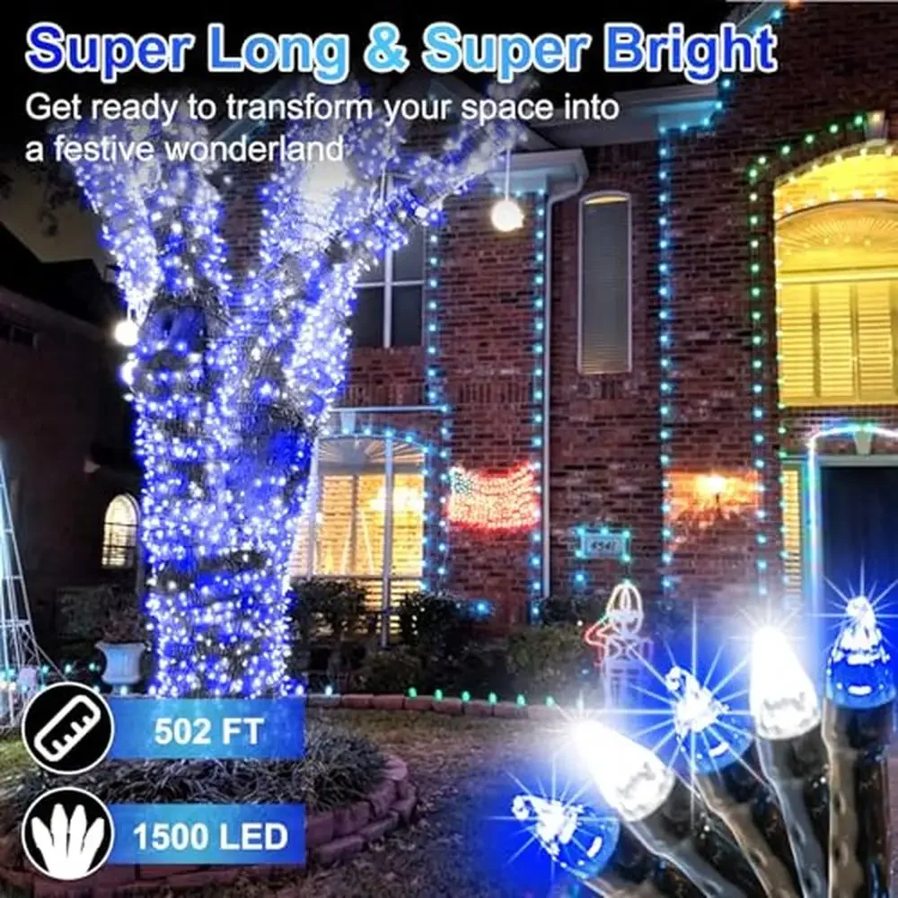 Long String Lights 502ft Super Bright 1500 LEDs 8 Modes Timer Memory Waterproof Outdoor Christmas Fairy Lights