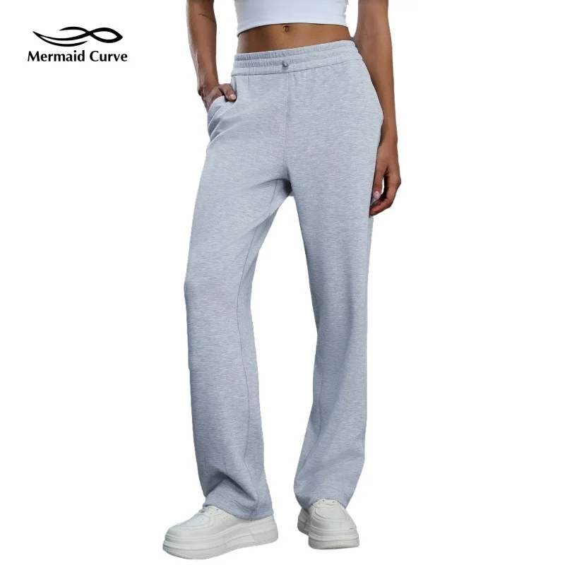

Mermaid curve casual wide-leg trousers for women, loose and slim, diagonal pockets, air-layer high-waisted sports pants