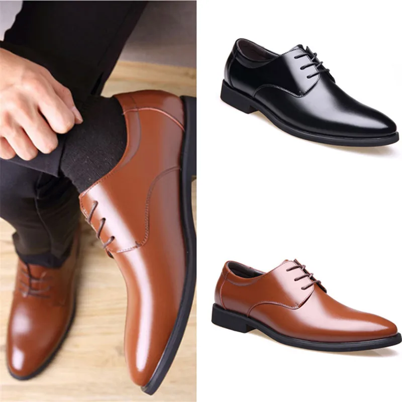 Men's Business Leather Derby Shoes Trend All-match Soft-sole Elastic Band British Style Fashion New Youth Casual Non-slip Breath