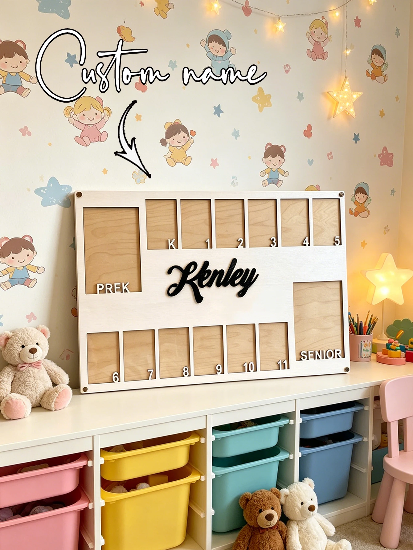 Custom Name Pre-K to Senior Graduation Photo Frame Wooden School Picture Display Board Kid Growth Memory Keepsake Graduation Gif