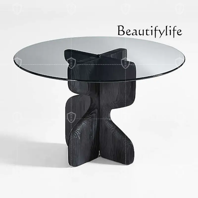 Nordic Solid Wood Dining Table Designer Model Art round Dining Table round Glass Dining Table