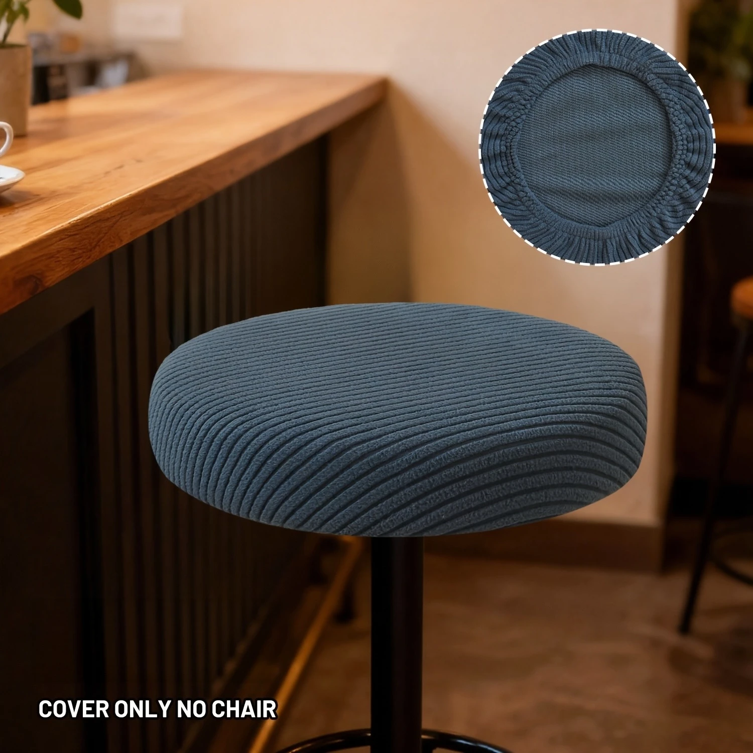 Solid Stripe Qulity Stretchy Round Bar Stool Cover, Suitable for Most Regular Round Stool Machine Washable Elastic