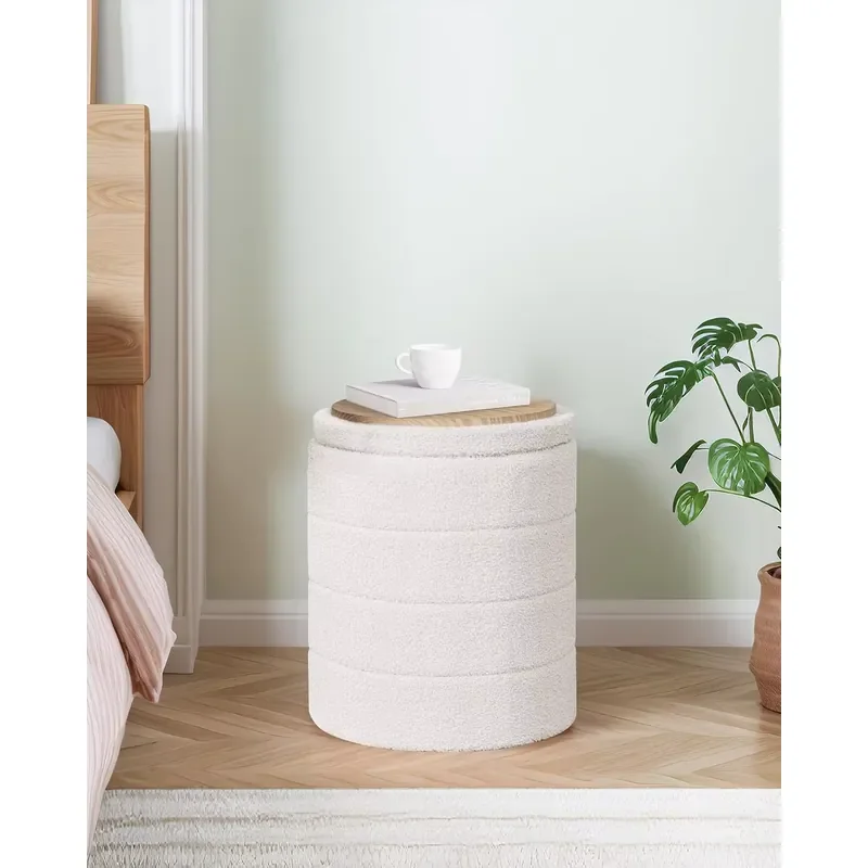 PINPLUS Ottoman Storage Box Boucle Fabric Padded Convertible Coffee Table Folding Footstool Living Room Bedroom 373745 cm