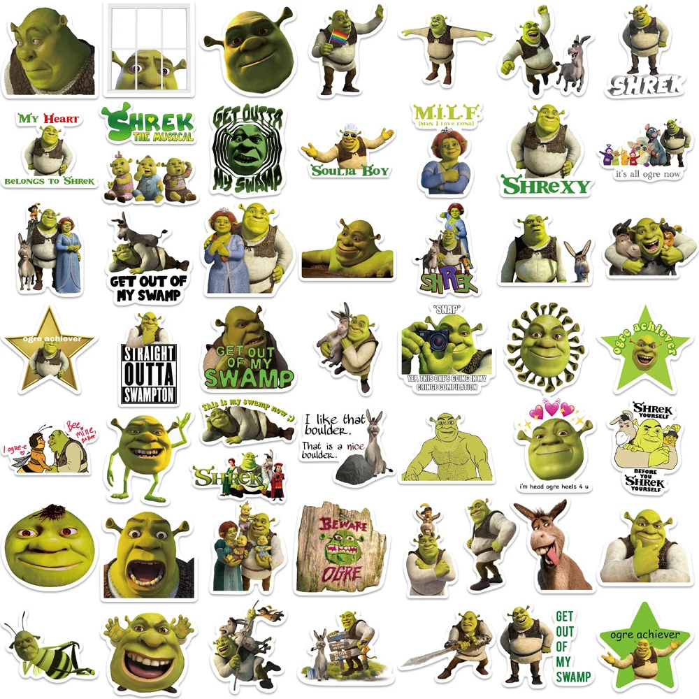 Pegatinas de dibujos animados de monstruo Shrek, calcomanías impermeables de grafiti para maleta, portátil, Maleta, guitarra, estrella, 10/52 piezas