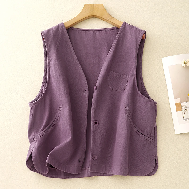 

Loose V-Neck Tank Top plus Size Color Women's Casual Layering Sleeveless Shoulder Pad Tank Top Fashion Spring Cotton