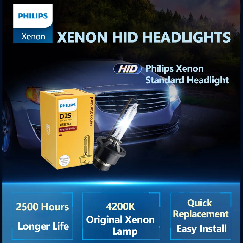 Philips Xenon Original D1S D2S D2R D3S D4S Standard 35W 4200K White Car HID Headlight Germany Bulb Replace High Low Beam Pair