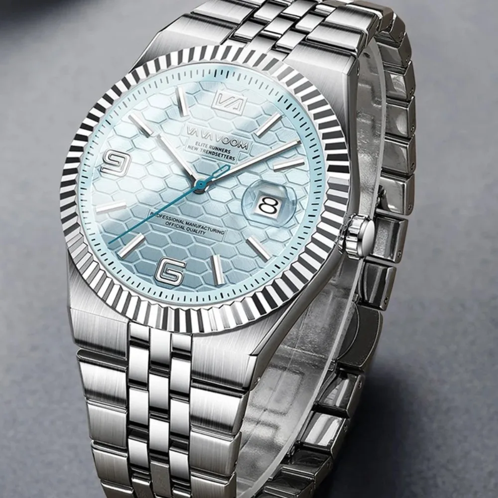 VA VA VOOM 2981 Luxury Steel Strip Quartz Mens Watch Waterproof Calendar Luminous Watches for Men Relogio Masculino reloj hombre