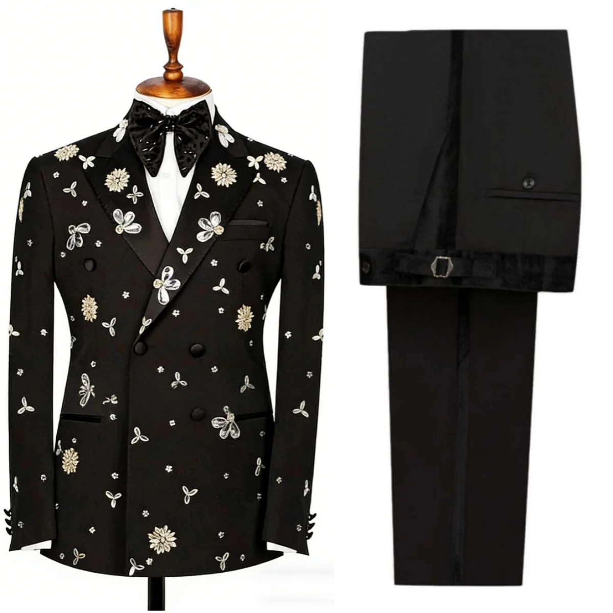 

Luxurious Men Suits Double Breasted Peaked Lapel Groom Wedding Tuxedos Classic Fit Crystals 2 Pieces Formal Party Customized