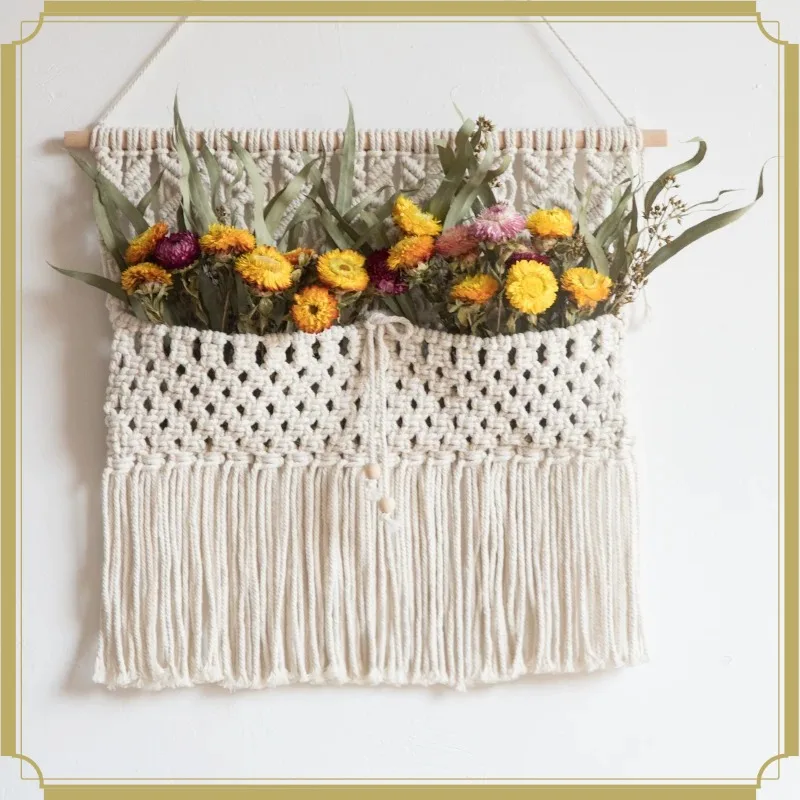 50x80cm Macrame Wall Hanging Storage Bag Cotton Rope Organizer Boho Nordic Room Decor Tapestry Net Pouch Wall Basket