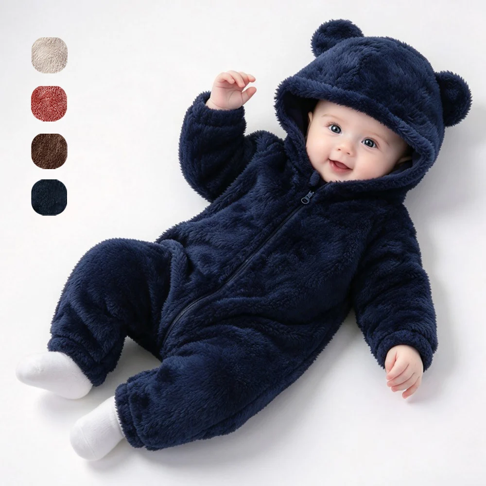 Baby Romper Overall Boy Red Brown White Blue Baby Clothes Girls Winter 0 to 3 6 9 12 18 24 Months Fur Bear Newborn Infantil Item