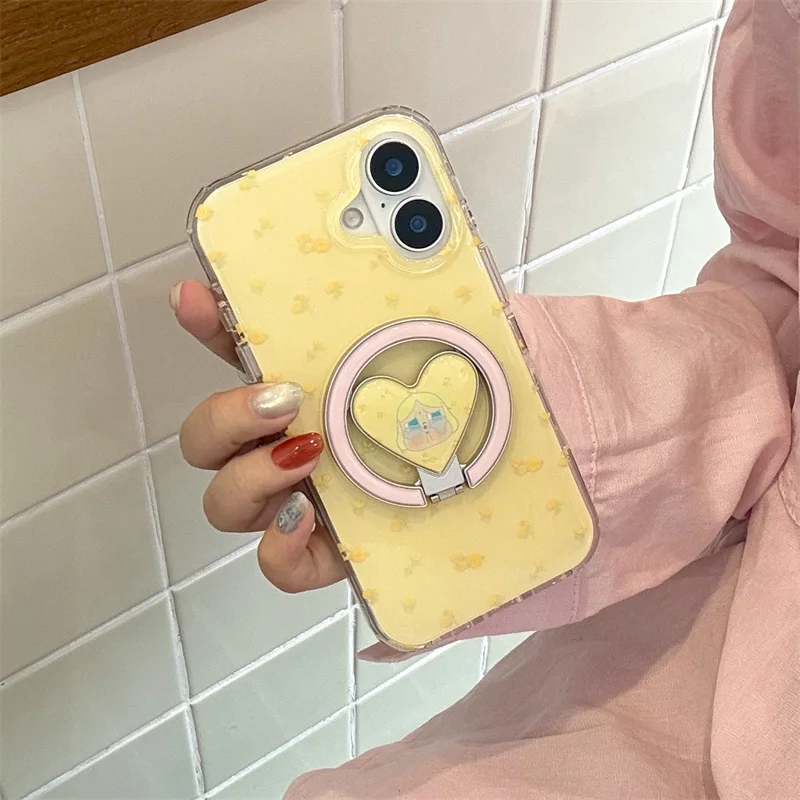 

Fashion Cute Small Flower Magnetic Phone Case For iPhone 16 Pro 15 14 Pro Max Cover with Love Holder For Magsafe Cases Funda