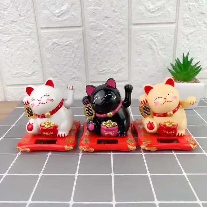 Statuette chat japonais porte-bonheur maneki neko avec bras mobile Statuette chat japonais porte-bonheur maneki neko avec bras mobile