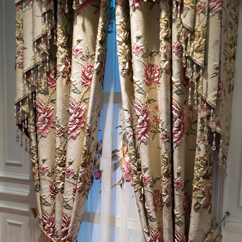 Blackout New Curtains for Living Dining Room Bedroom European American French Curtain Header Soundproof Chenille Customize