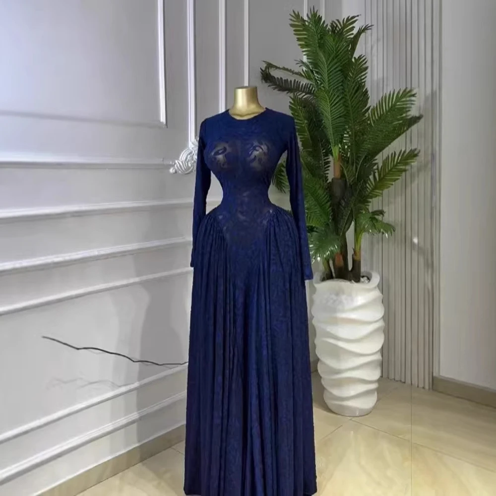 Luxuriöses Damen-Maxikleid mit elegantem Design, Print und Mesh, zweiteiliges Set mit Unterkleid, Urlaubs- und Strandstil, langärmlig – Detail 10