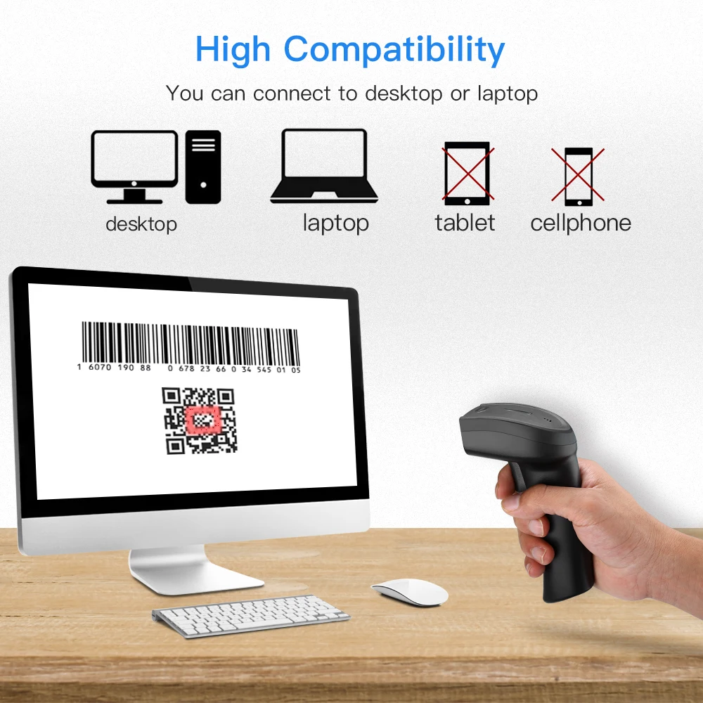 Imagem -04 - Eyoyo-wireless Handheld Barcode Scanner Leitor de Código de Barras Ccd com Fio Usb Pdf417 Data Matrix para Android Ios Win Ey006s 2.4g 2d qr
