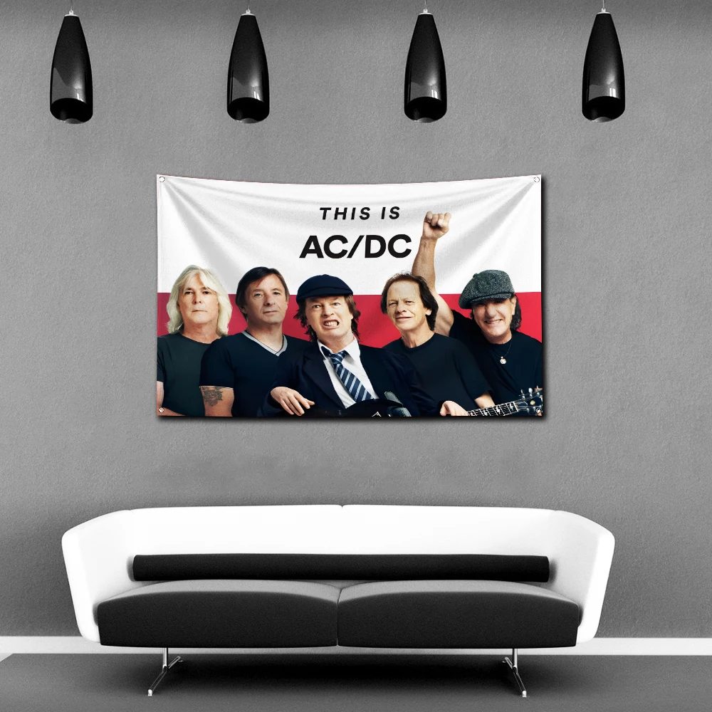 AC/DC Band Flag Polyester Digital Printing Banner 4 Sizes for Garage Wall Art Out Door Decoration With Brass Grommets