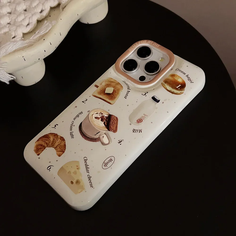 Toast bread coffee cappuccino Illustration Phone Case For iPhone 16 15 14 13 12 Pro Max Xr 15 14 16 Plus Case Cute cartoon Cover
