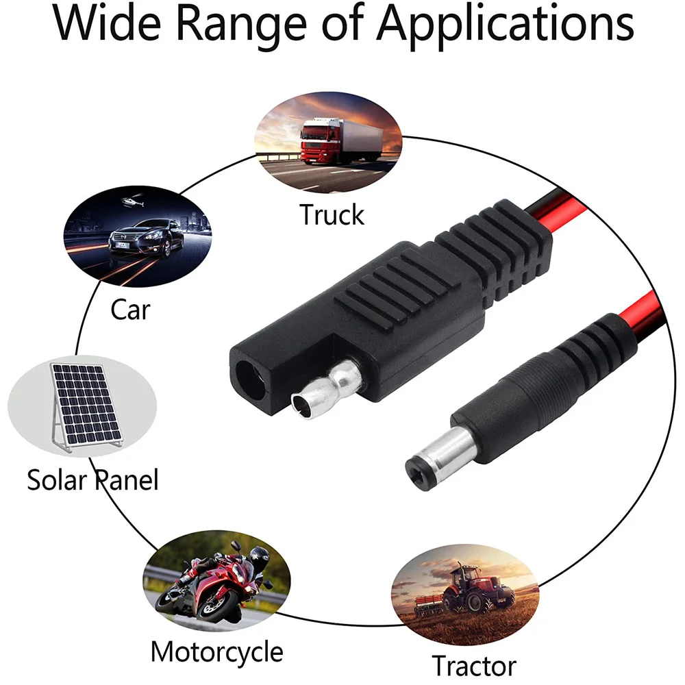 Câble adaptateur de convertisseur mâle 60cm/2 pieds 14awg SAE à cc 5.5x2.1mm, pour voitures, motos, camping-car, panneaux solaires, batterie Portable, etc.