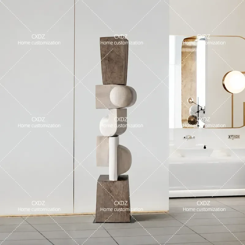 Large Abstract Wood Carving Sculpture Floor to Ceiling Artwork for Hotel Lobby Sales Office Staircase Decoration Ornament