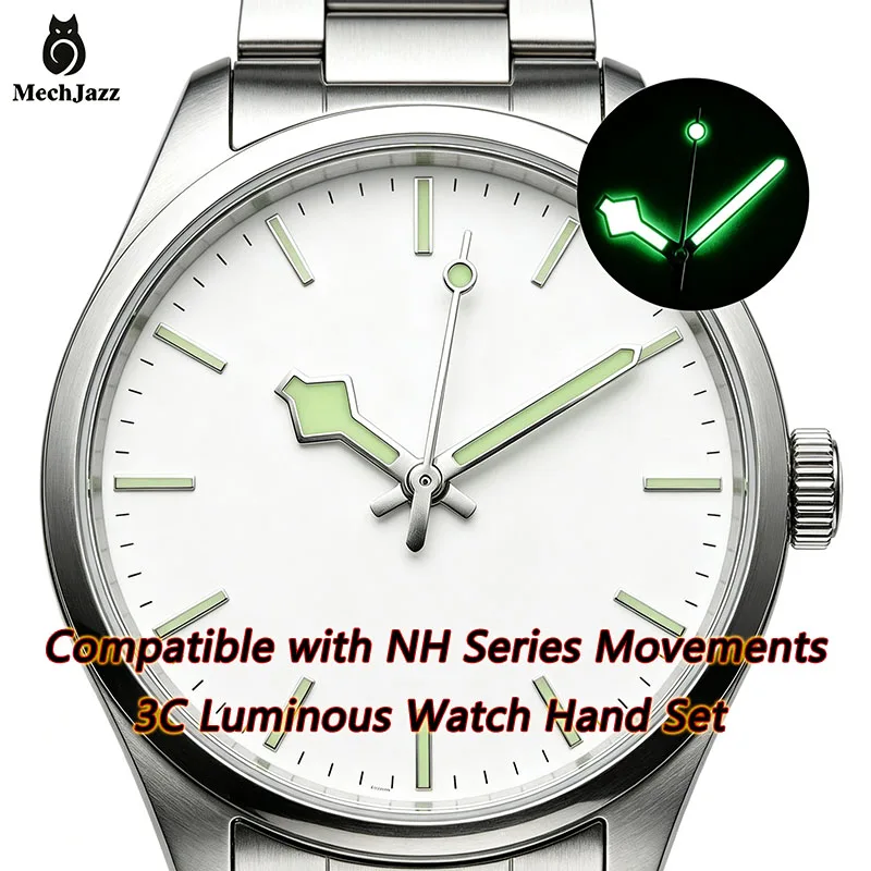 MechJazz 3C Green Luminous Watch Hands Set Fit NH34 NH35 NH36 NH38 NH39 Mechanical Movement Modified Watch Parts