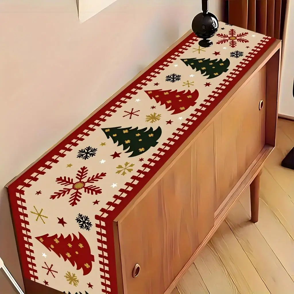 Christmas Table Runner, 1pc Rectangular Table Cover, Holiday Home Decor for Dining Coffee Table Wedding Anniversary Party