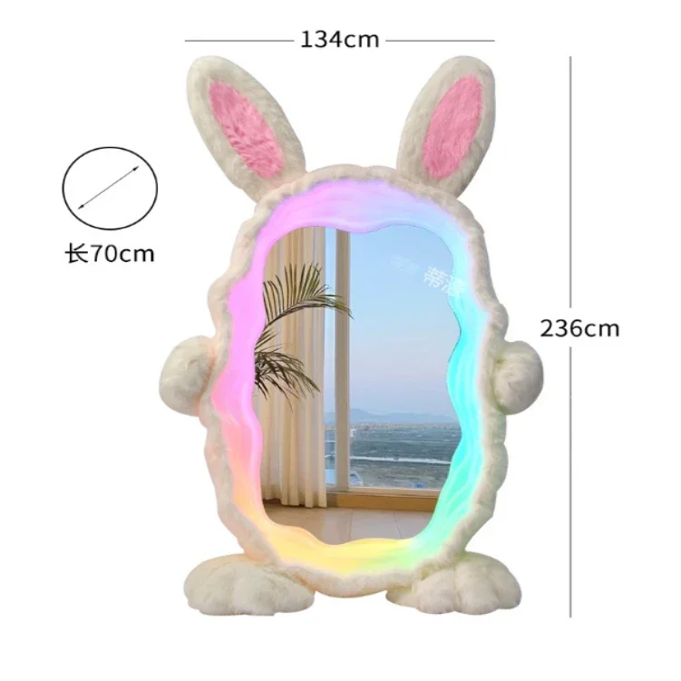 Full-length Mirror with Cute Rabbit Coat Floor Mirror Bunny Girl Living Room Cartoon Floor Light Studio Atmosphere