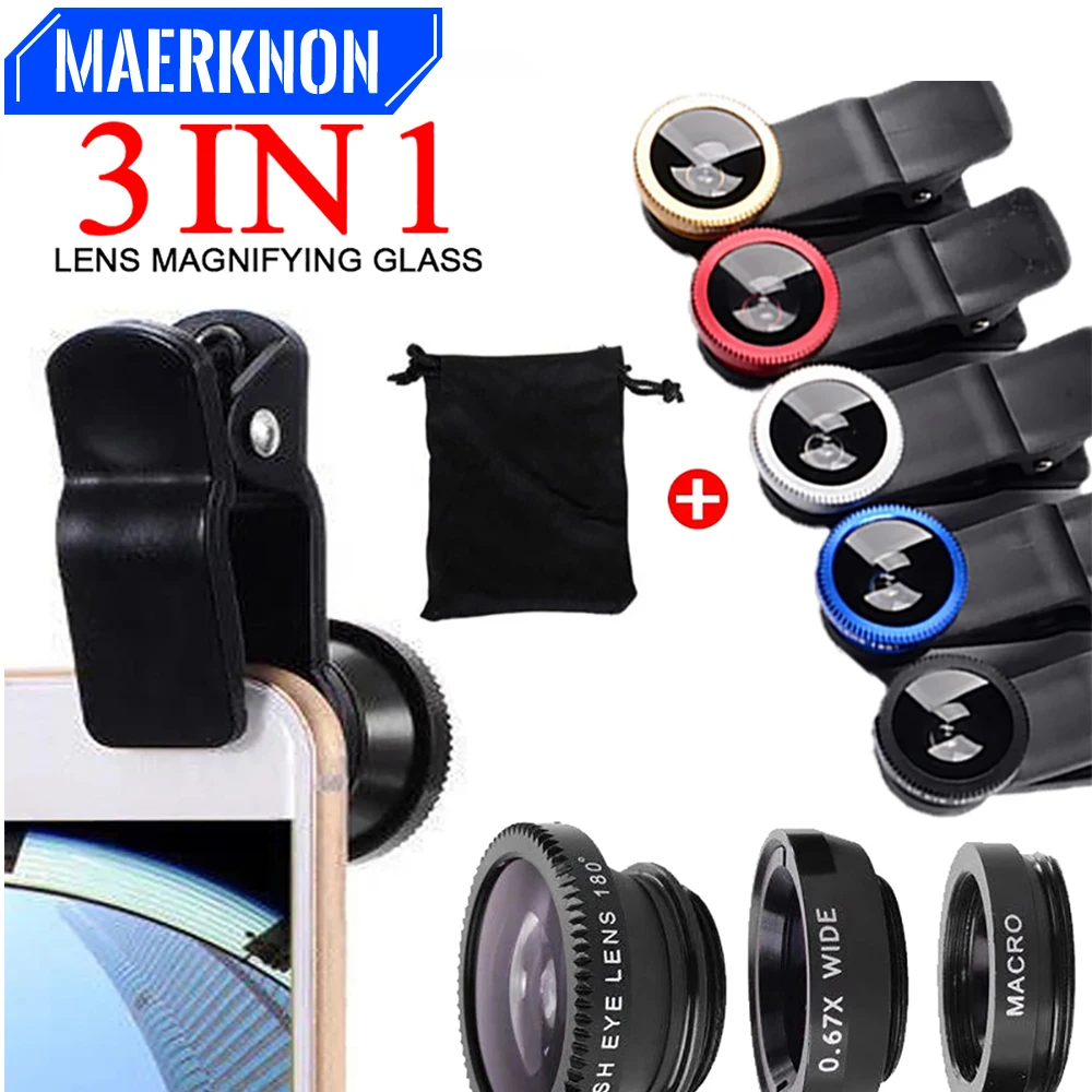 

3 In 1 Fisheye 0.67X Wide Angle Micro Camera Lens Fish Eye Lenses For iPhone Huawei All Smart Smart Phone