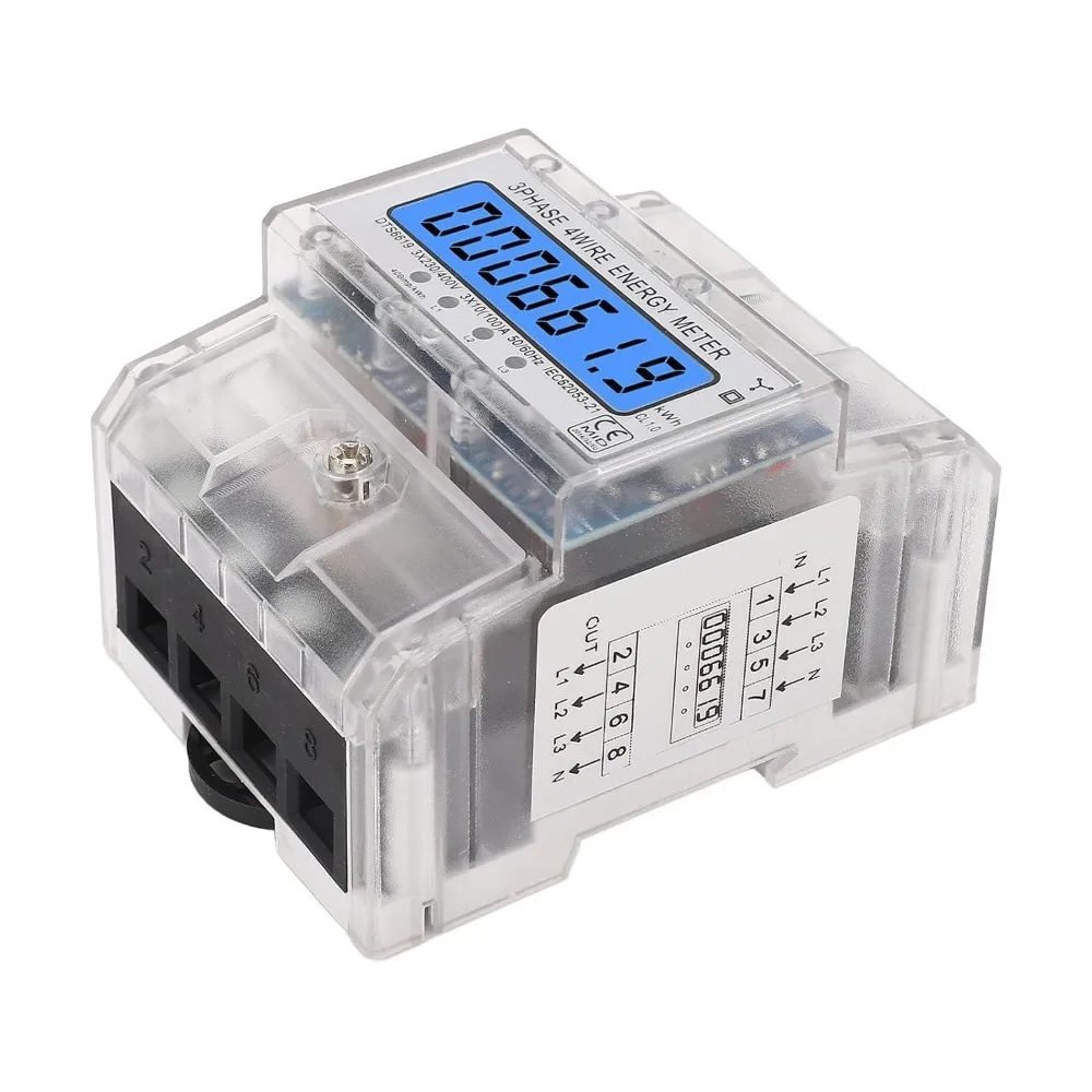 3 Phase 4 Wire Three Phase Energy Meter DIN Rail Installation Backlit LCD Display DIN Rail Energy Meter 10 to 100A 5-80A