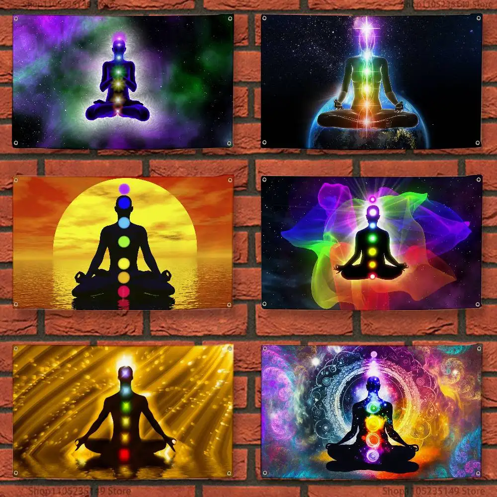 

Buddha Statue Meditation 7 Chakra FLAG 60x110CM 70x115CM 100x150CM Hoes Mad Funny Flag With Four Brass Grommets