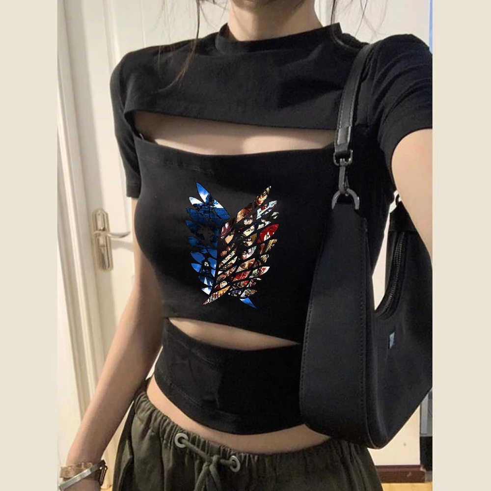 Attack on Titan cropped top teen streetwear cutecore clearance sales 2000s tshirt manga y2k emo vintage cute