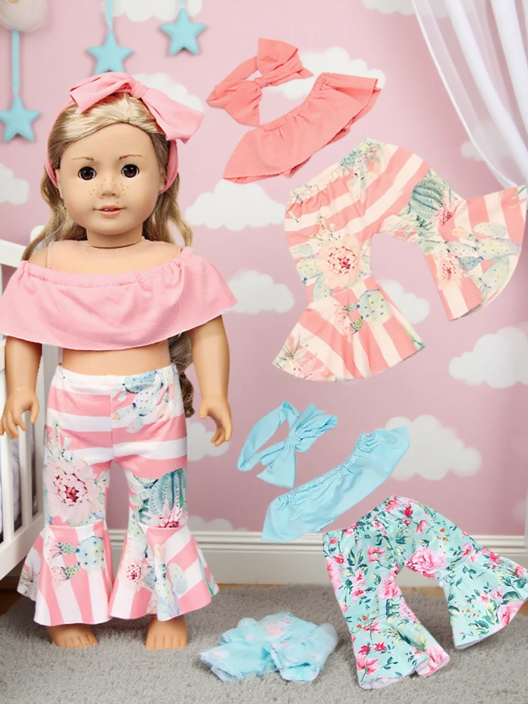 

Suitable 43cm Newborn 18 Inch Humanoid Doll Dress Shawl Top+flared Pants 3D Printing Set Used DIY Toy Doll Decoration