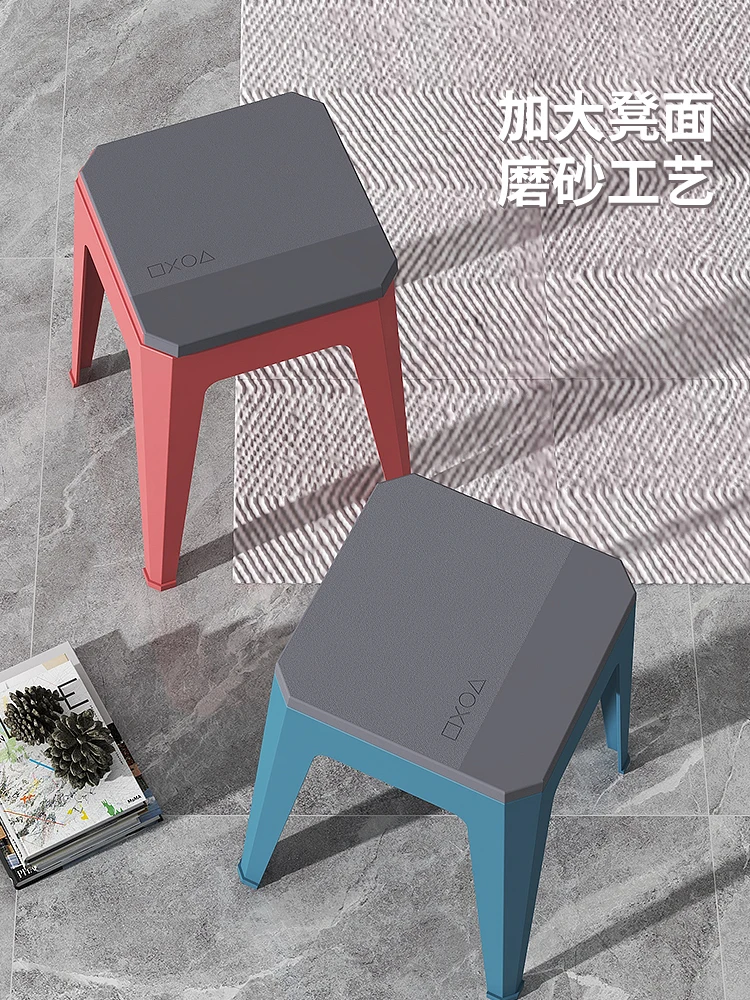 Thickened Plastic Stool Nordic Square Stool Adult Chair Stackable Dining Table Bench Home Modern Minimalist a High Stool