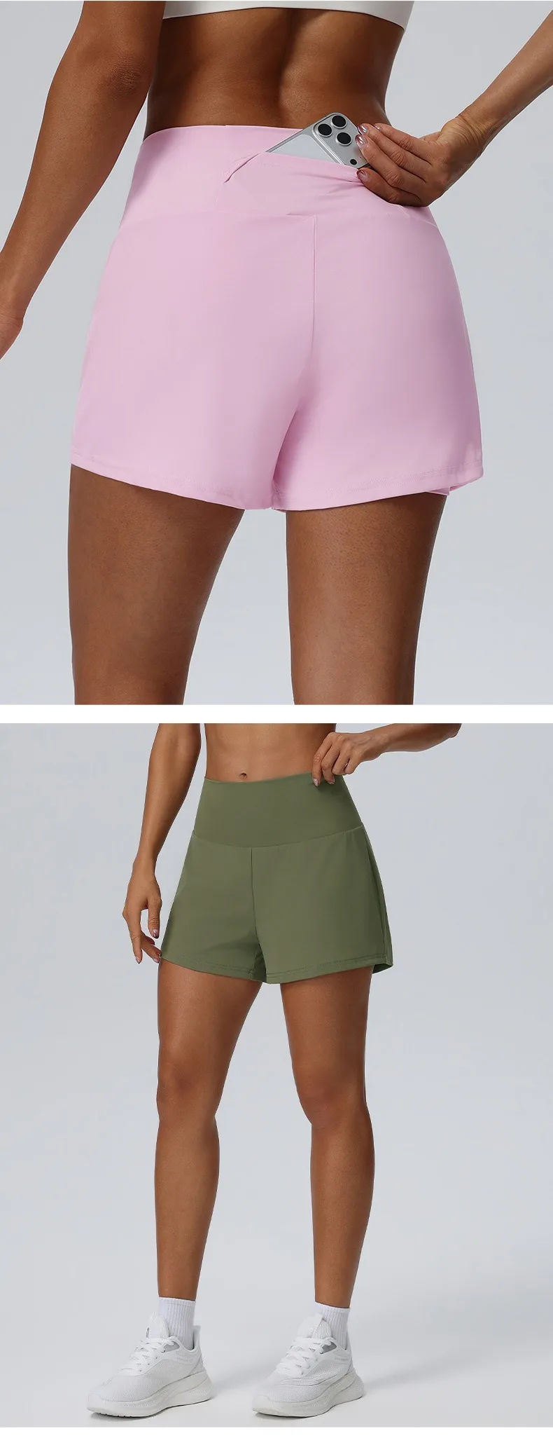 Women's Summer Loose Running Shorts 2-in-1Quick Dry Athletic Yoga Gym Shorts with Pockets Yoga Fitness Sports Shorts