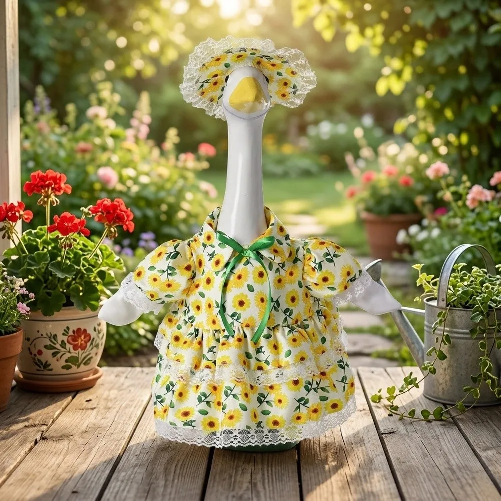 Sunflower-Patterned Porch Goose Clothing Made to Fit For 23 Inch Decor Geese for Consistent Appearance in Tableaus