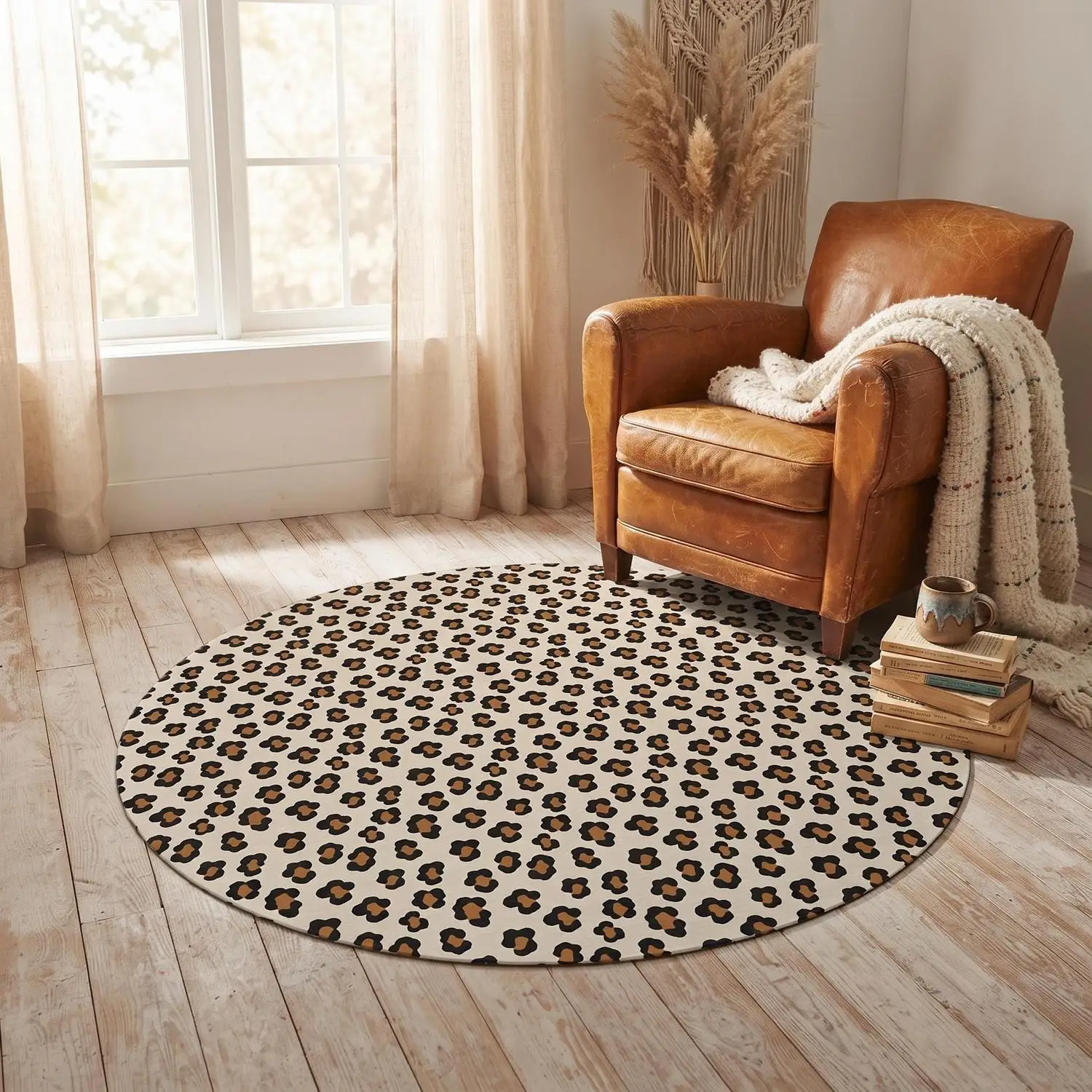 【Room Decor Carpet】Leopard Print Round Carpet, Animal Print Round Carpet, Neutral Brown and Black