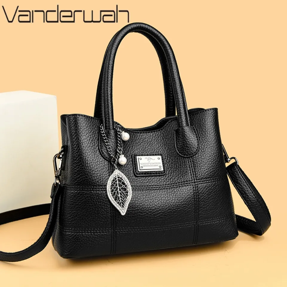 

Genuine Brand Luxury Solid Color PU Leather Women Handbag 3 Layers with Pendant Design Crossbody Shoulder Tote Bag for Daily Use