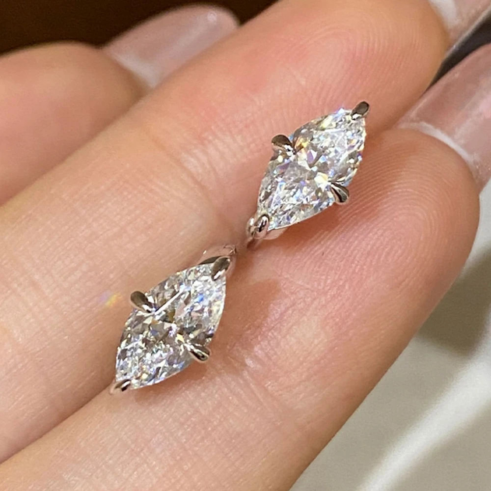5X10mm Marquise Cut Moissanite Hoop Earrings for Women Compass Prong Set Diamond Solitaire Stud Earrings 925 Silver Fine Jewelry