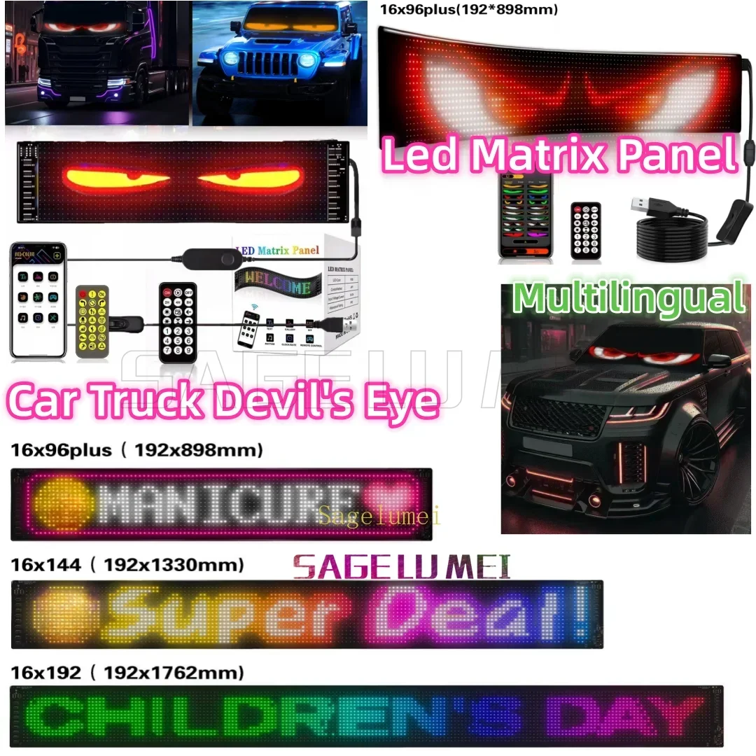 Großes LED-Panel, flexibles Display, DIY programmierbares Schild, Animation, LED-Matrix-Panel, mehrsprachiges LED-Licht für Auto, LKW, böser Blick