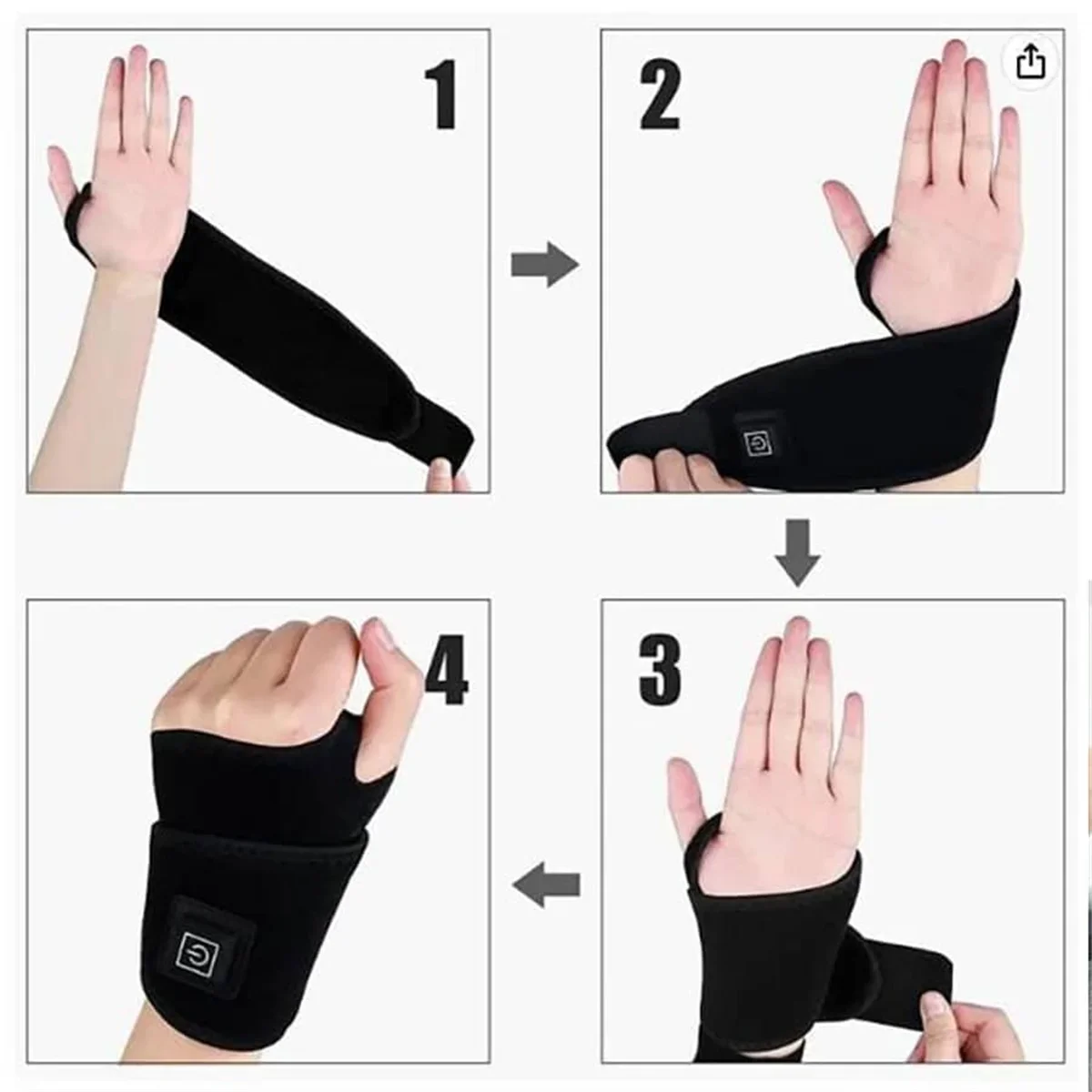 Electrically heated wrist brace with adjustable and breathable black strap for sports and hand joint protection tools image 3