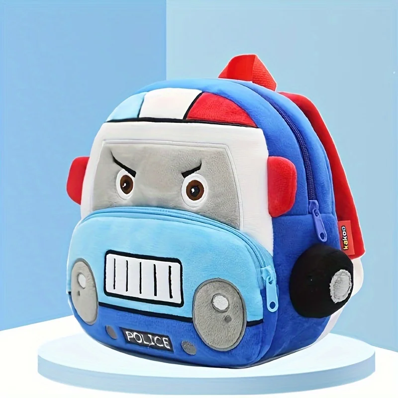 Preschool Toddler Plush Truck Car Bus Excavator Backpack,Cute Plush 3D Cartoon Car Preschool Kindergarten Truck Mini Schoolbag