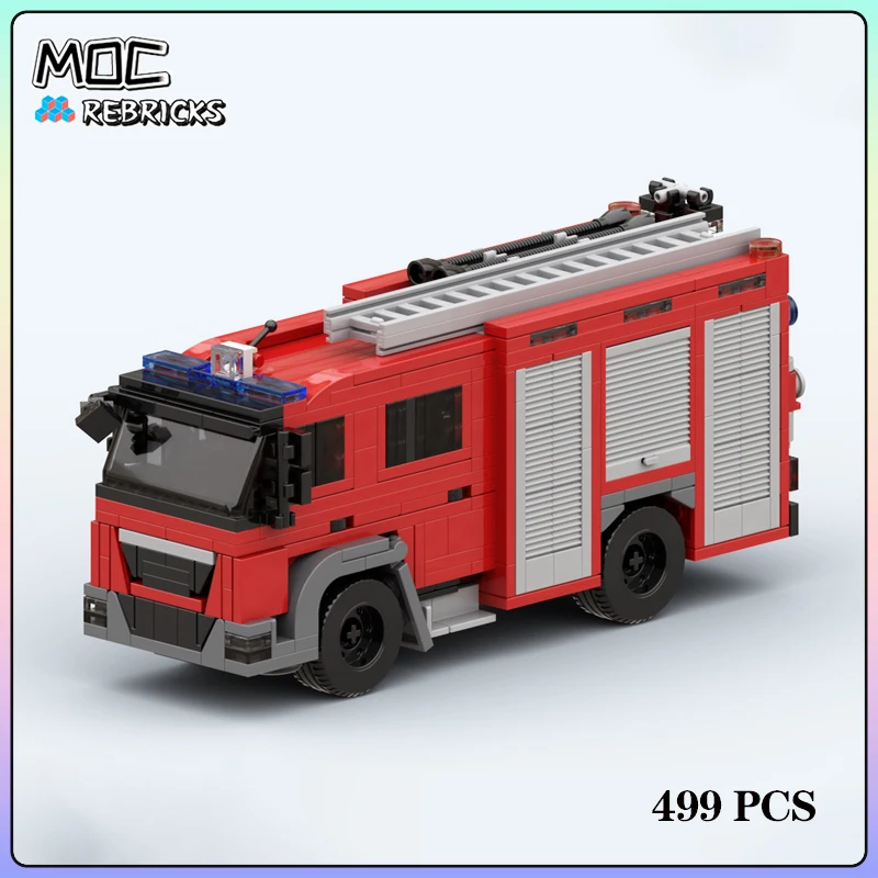 MOC-bloques de construcción de motor de bomberos urbano, Kits de modelos de bloques de construcción originales, rompecabezas DIY, juguete de exhibición, rompecabezas para niños, regalo