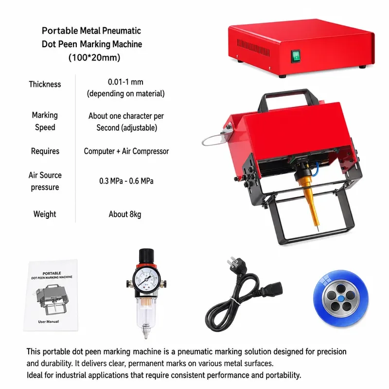 Portable Metal Pneumatic Dot Peen Marking Machine VIN Code 100x20mm Frame Chassis Number Marking 220V/110V for Manufacturing