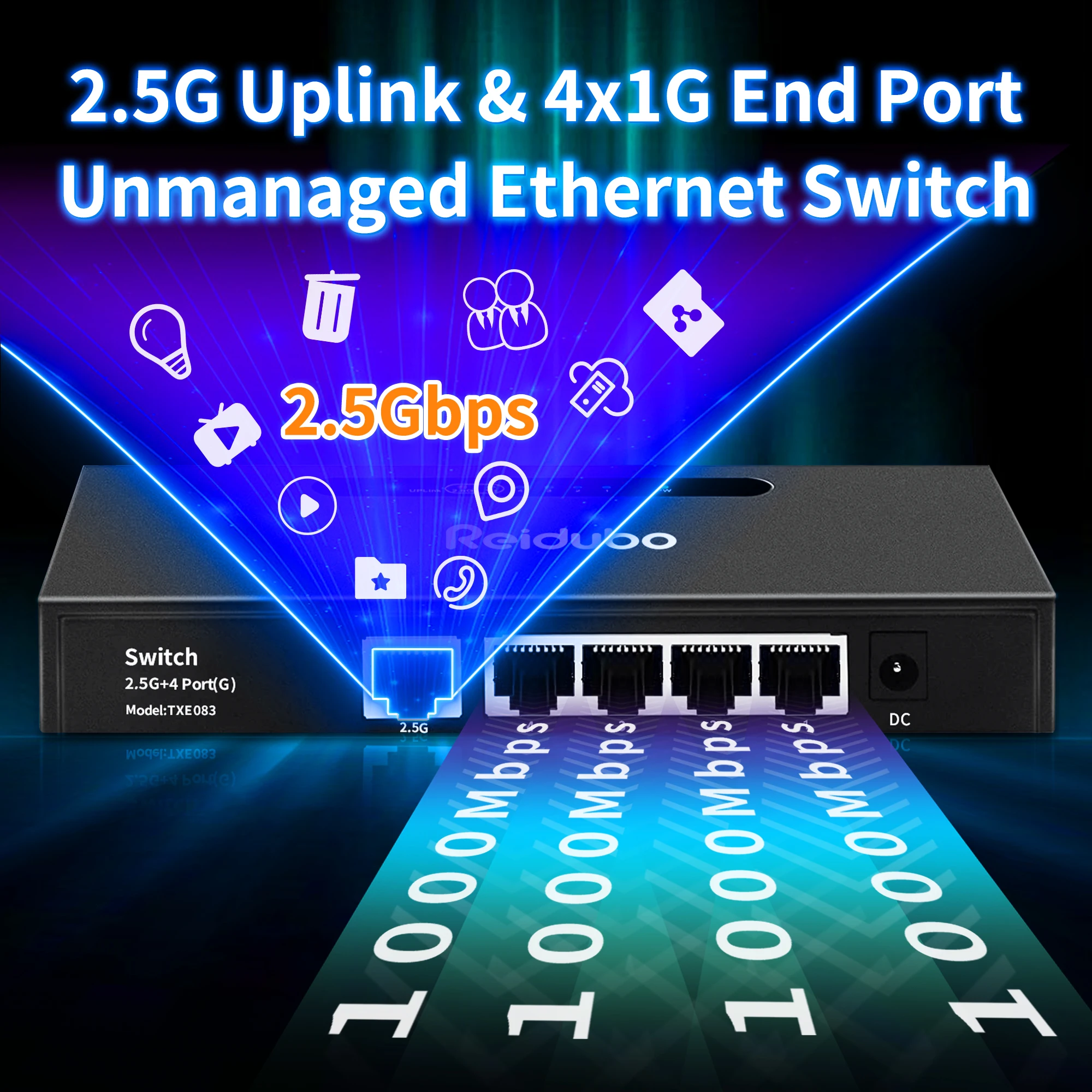 Imagem -02 - Uplink Ethernet Splitter Interruptor de Hub de Rede Multi-gigabit em Casa Porta Desbloqueada 2.5g 4x1000mbps