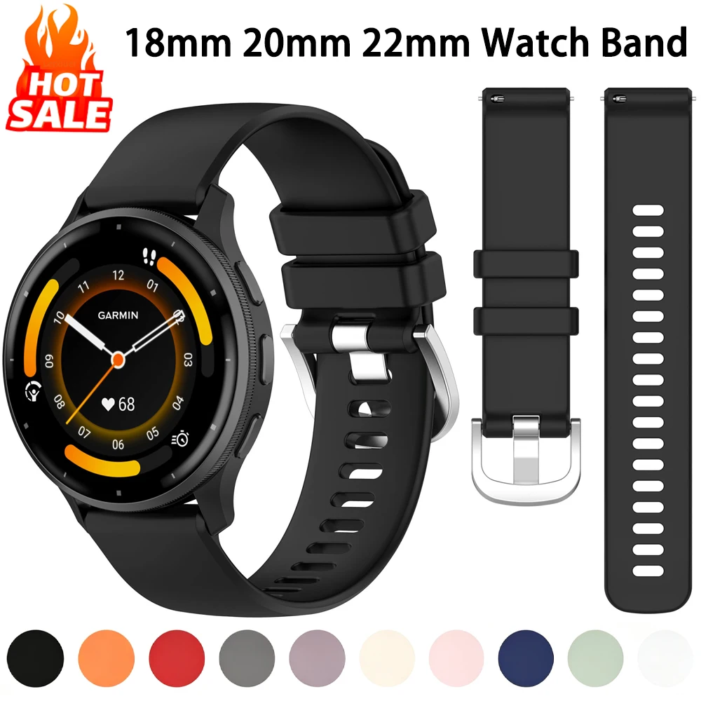 Silicone Strap For Garmin Vivoactive 6 5 4 4s/Venu 4 3 2 2s SQ/Forerunner 265 165 Bracelet Wristband 18mm 20mm 22mm Watch Band