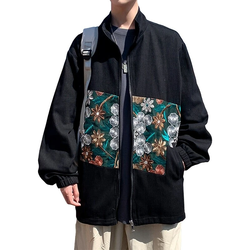 Korean Men's Trendy Uniform Printed Patchwork Jacket Windproof Jacket Oversized Loose Jacket Plus Size Jacket Men's Sports