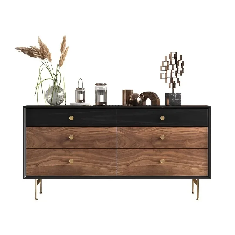 

Italian light luxury solid wood six-chest cabinet bedroom modern simple black walnut side cabinet living room